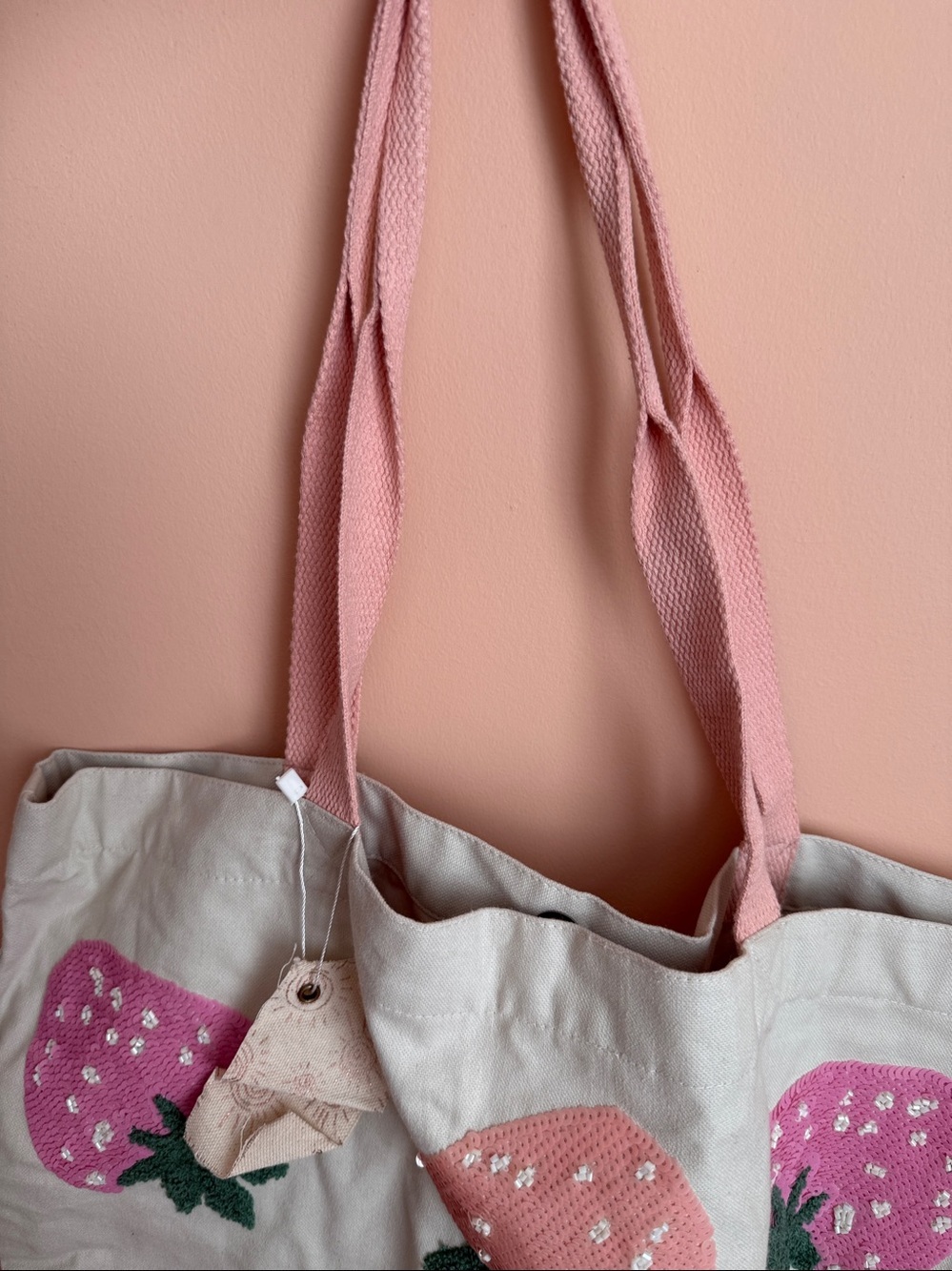 Envogue Everywhere Tote Sequin Strawberries 🍓 19 x 16 Canvas Snap Closure - Picture 7 of 8